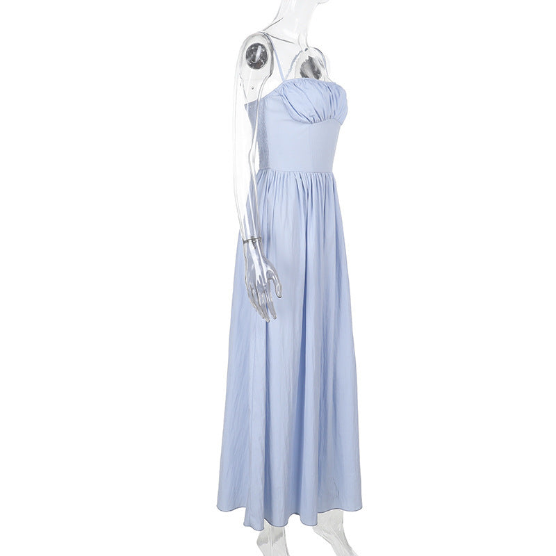 Spaghetti Strap Ruched Bust Corset Bodice A Line Maxi Dress