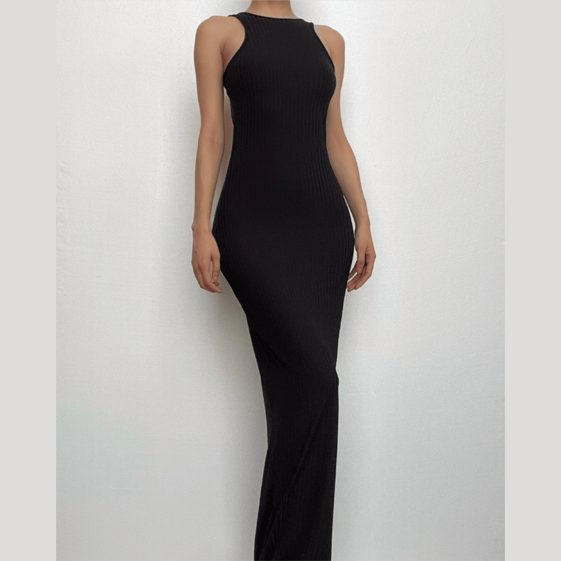 Rib Knit Tank Low Scoop Back Bodycon Maxi Dress