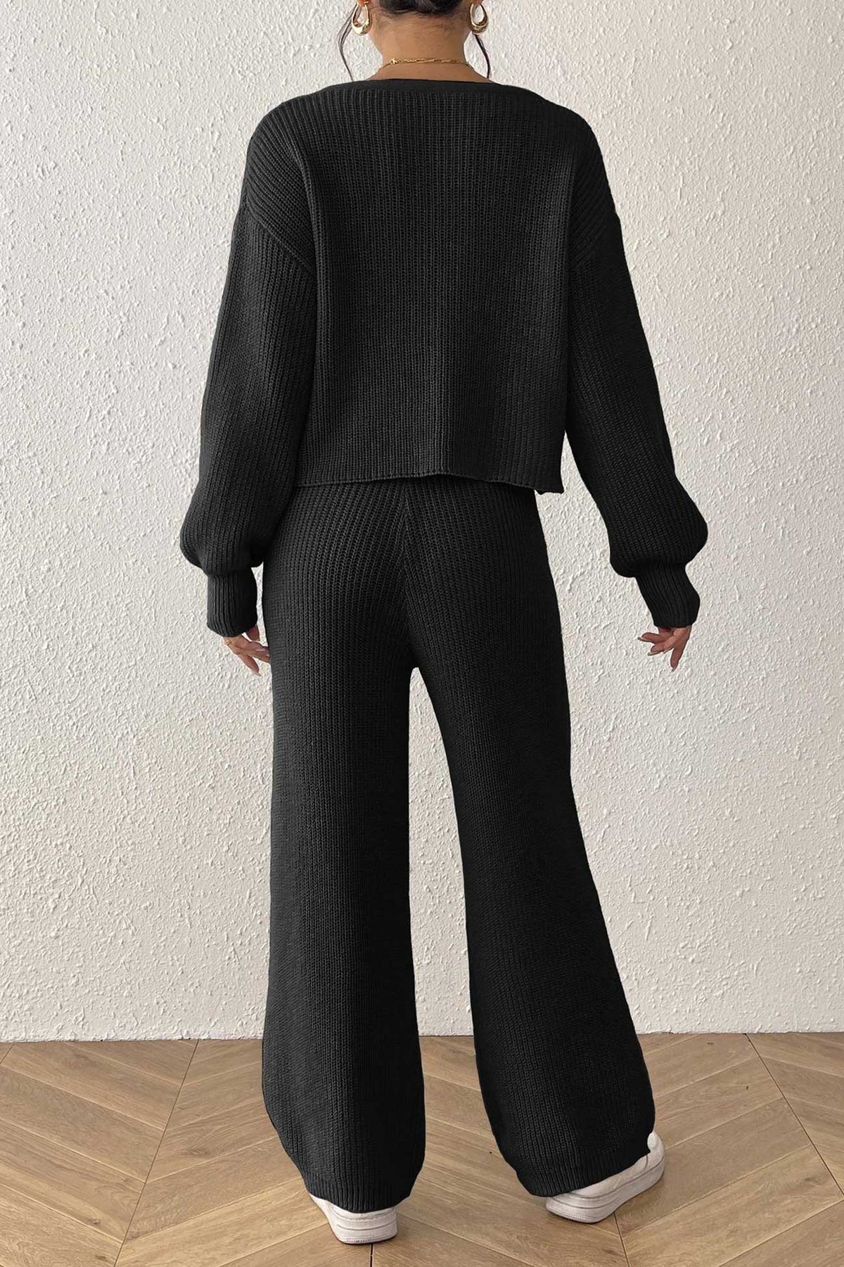 Button-down Crop Cardigan Pants Set