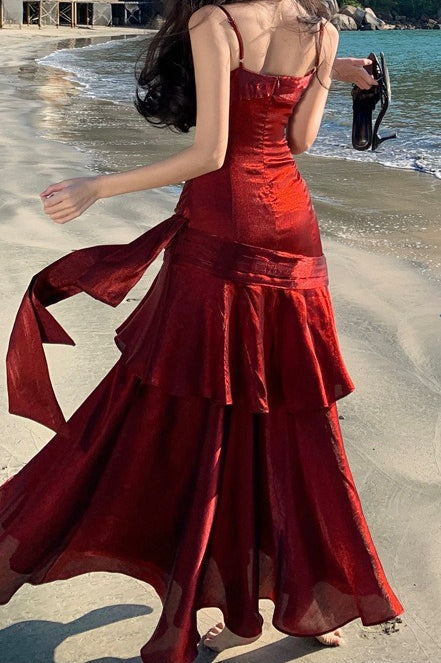 Satin Ruffle Trim Party Dress