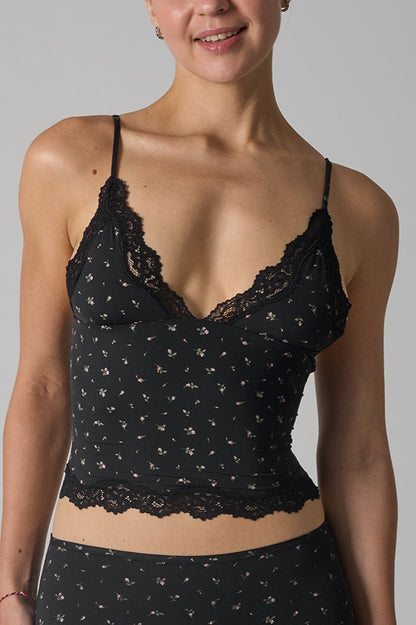 Lace Trim Floral V Neck Sexy Cami Top