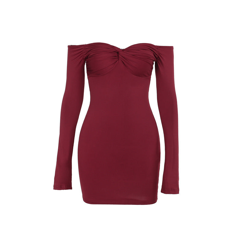 Off Shoulder Sweetheart Twist Knot Long Sleeve Bodycon Mini Dress