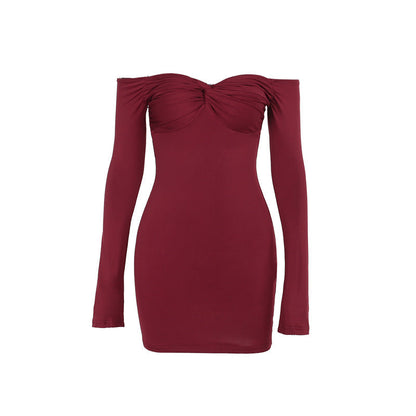 Off Shoulder Sweetheart Twist Knot Long Sleeve Bodycon Mini Dress