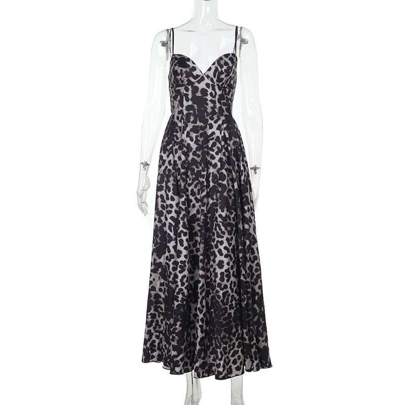Spaghetti Strap Corset Sweetheart Print Flared Maxi Dress