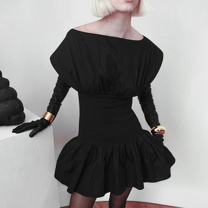 Boat Neck Cap Sleeve Fit and Flare Pleated Skater Mini Dress