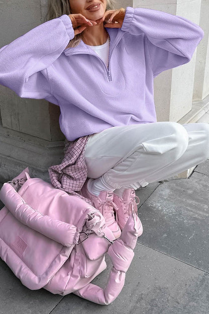 Polar Fleece Lapel Zip-up Sweatshirt