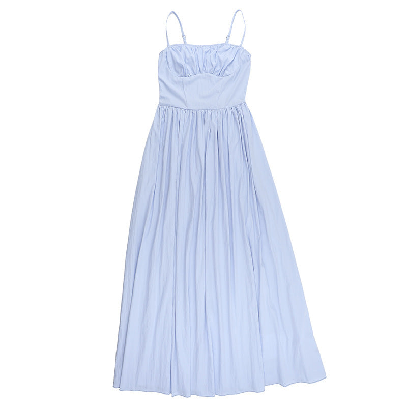 Spaghetti Strap Ruched Bust Corset Bodice A Line Maxi Dress