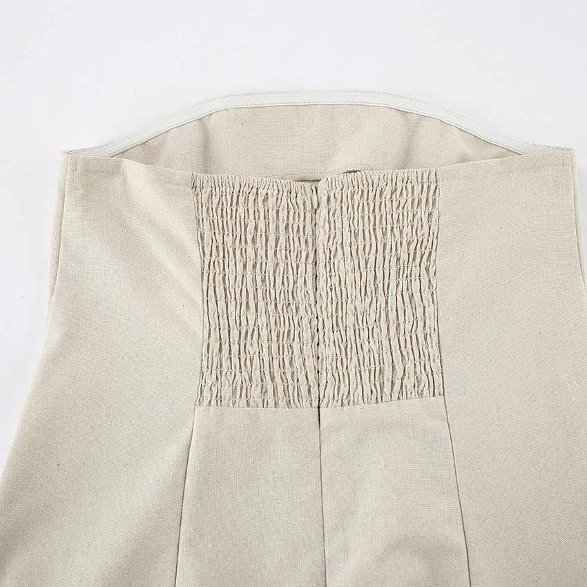 Strapless Woven Texture Floor Length Column Maxi Dress