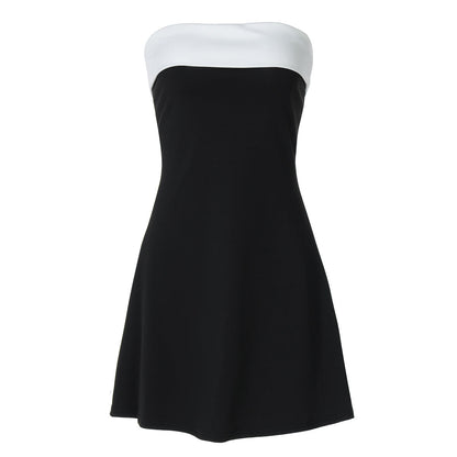 Strapless Contrast Bust Panel A Line Mini Dress