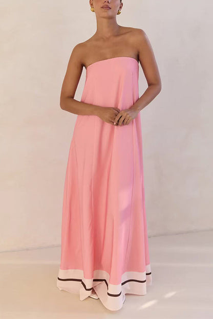 Strapless Color Block Loose Fit Maxi Dress