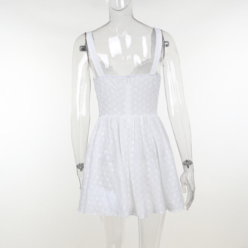 Eyelet Lace Corset Button Front Sweetheart Flared Mini Dress