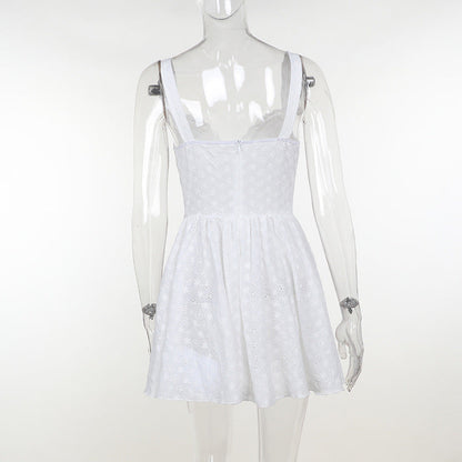 Eyelet Lace Corset Button Front Sweetheart Flared Mini Dress