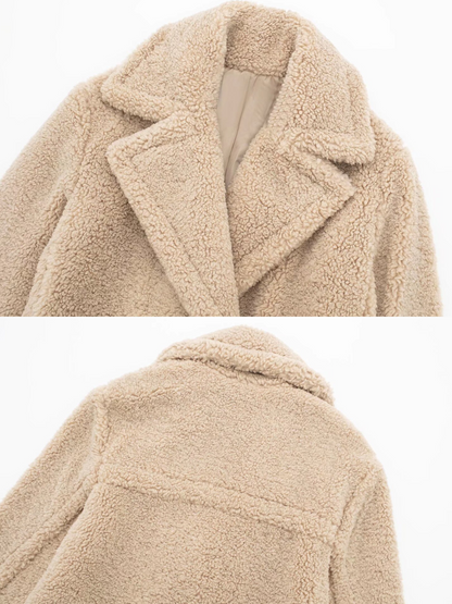 Athalia Double-Breasted Long Teddy Coat