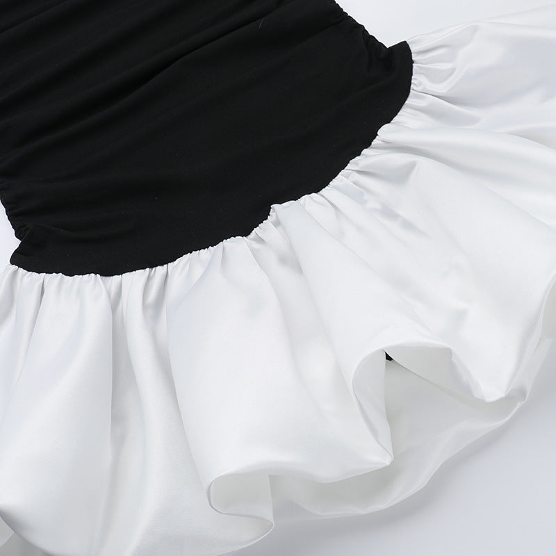 Strapless Ruched Bubble Hem Colorblock Mini Dress
