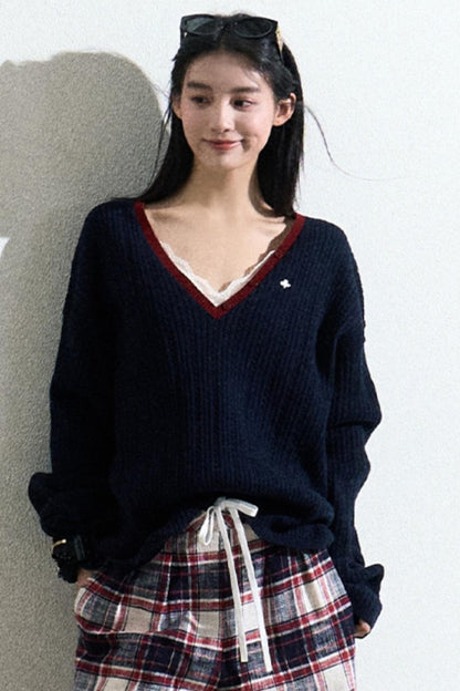 Navy V-Neck Knit Cardigan