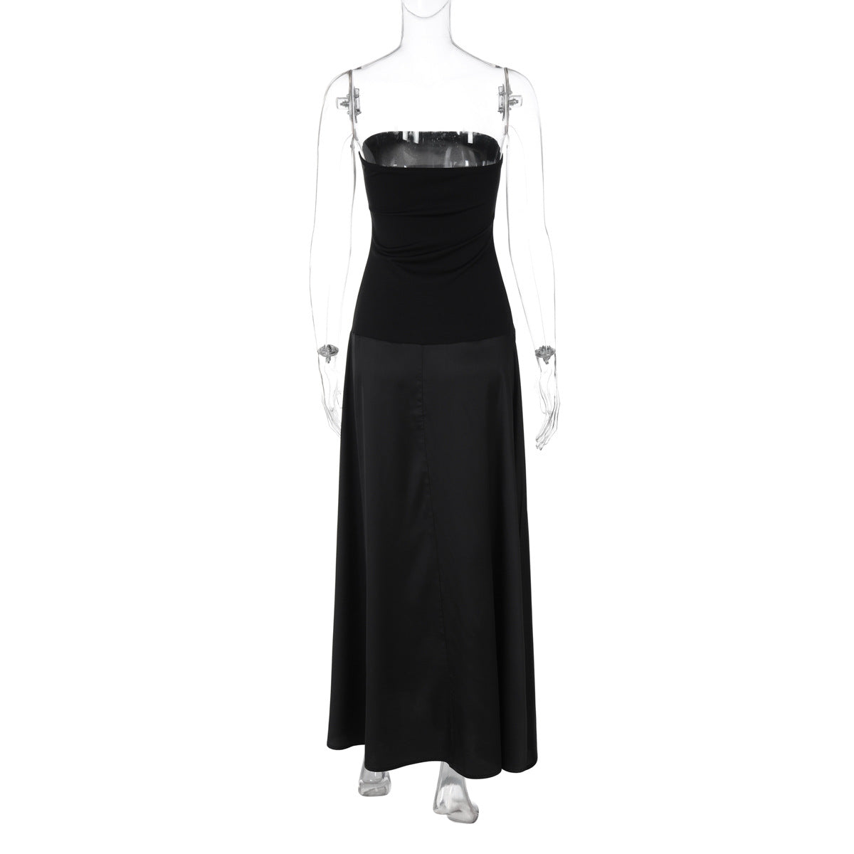 Strapless Satin A Line Column Maxi Dress