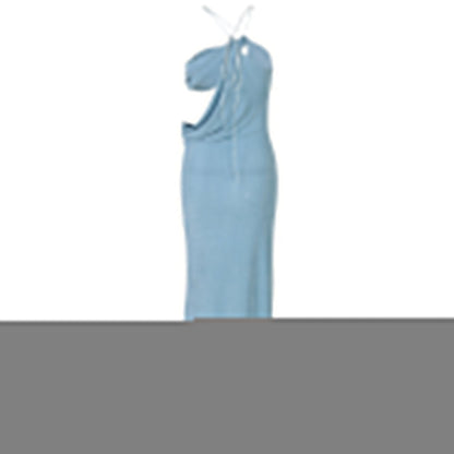 One Shoulder Diagonal Cutout Draped Sash Bodycon Maxi Dress