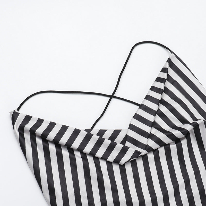 Cowl Neck Spaghetti Strap Chevron Stripe Bodycon Maxi Dress
