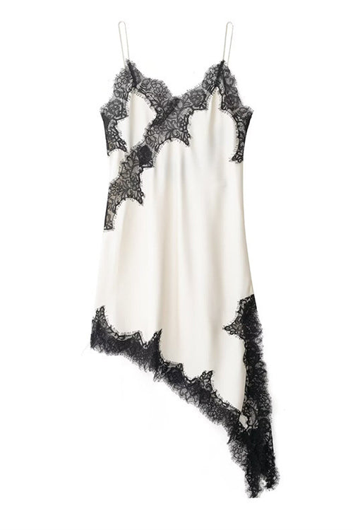 Spaghetti Strap Lace V Neck Irregular Hem Mini Dress