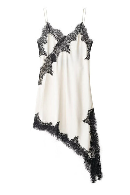 Spaghetti Strap Lace V Neck Irregular Hem Mini Dress