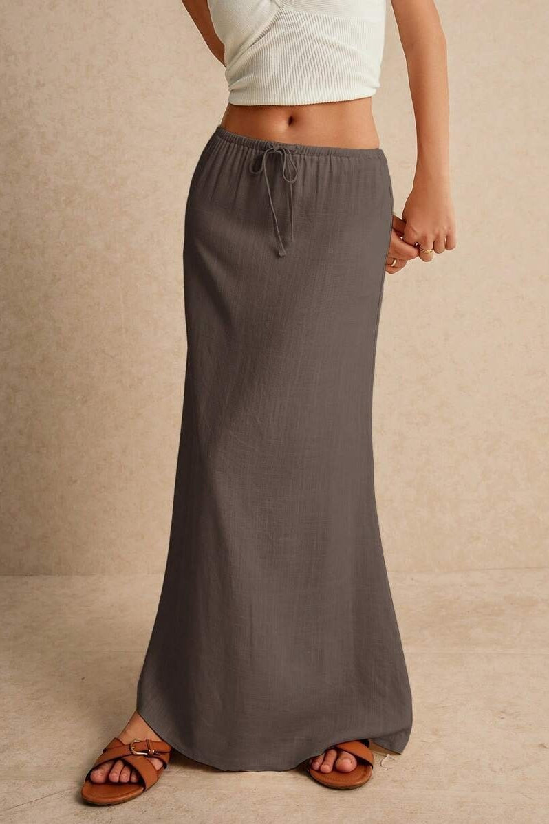 Solid Drawstring Maxi Skirt