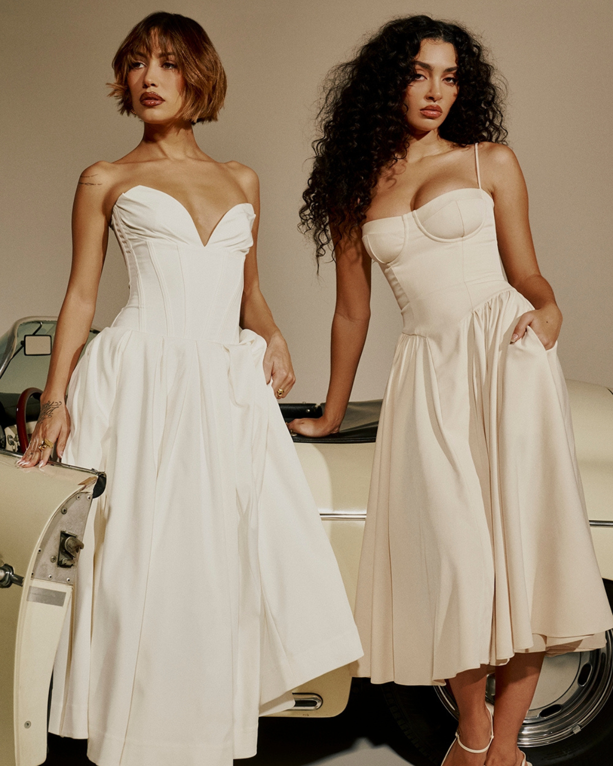 Strapless Corset Sweetheart Neckline Box Pleat A-Line Midi Dress