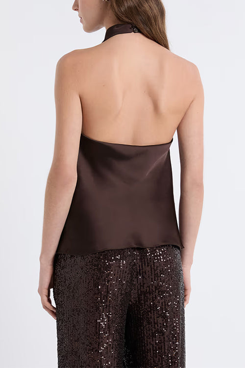 Chic Halter Cowl Neck Sleeveless Satin Top