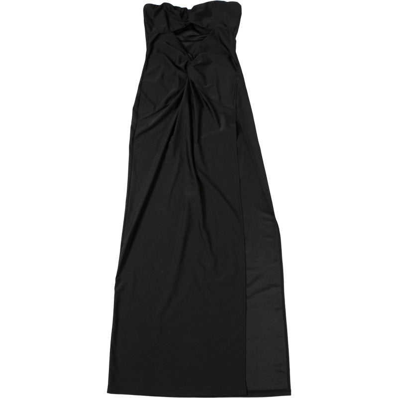 Sweetheart Spaghetti Strap Ruched Satin Column Maxi Dress