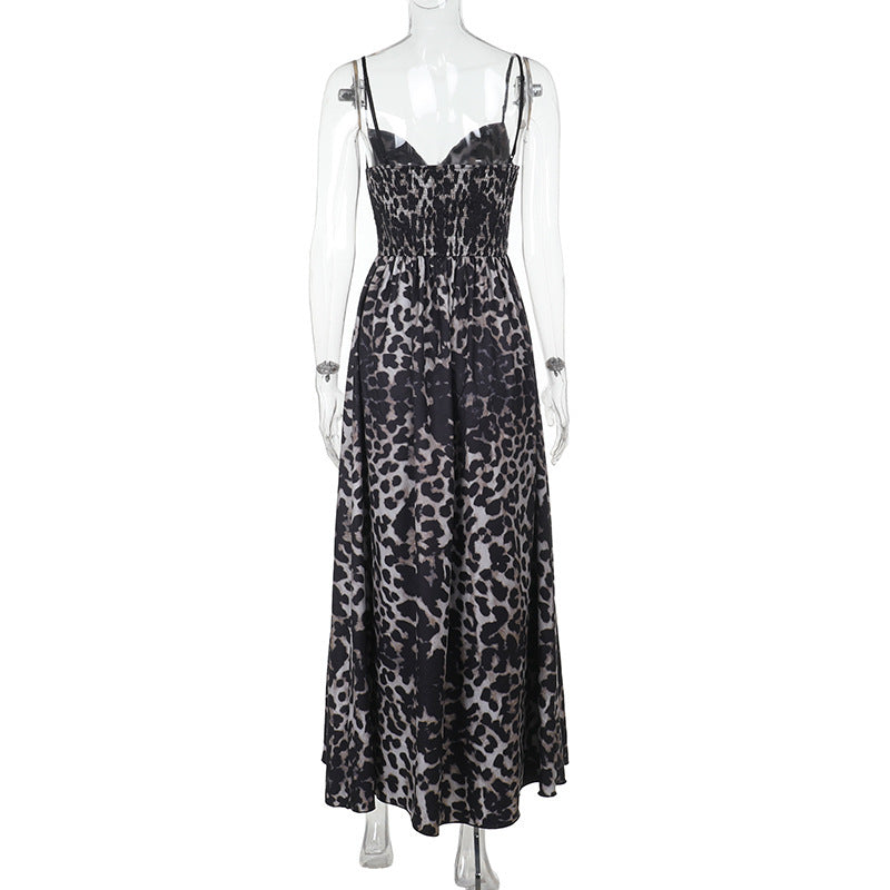 Spaghetti Strap Corset Sweetheart Print Flared Maxi Dress