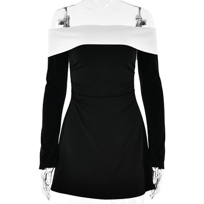 Off Shoulder Foldover Cuff Long Sleeve Mini Dress