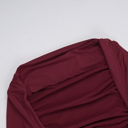 Long Sleeve Backless Ruched Column Maxi Gown
