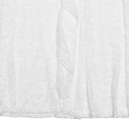 Halter Ruched Lace Insert Front Ruffle Panel Maxi Dress