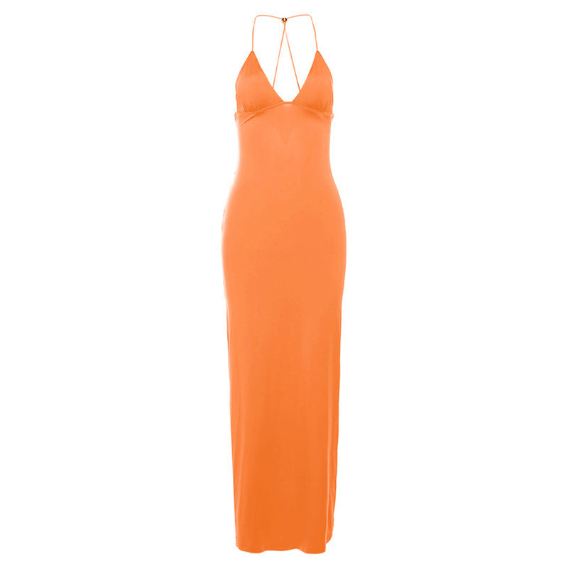 Butterfly Applique Criss Cross Strap Backless Printed Bodycon Maxi Dress
