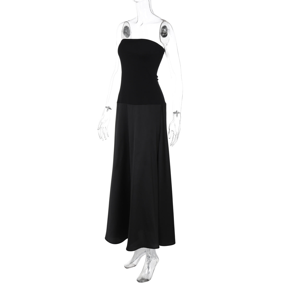 Strapless Satin A Line Column Maxi Dress