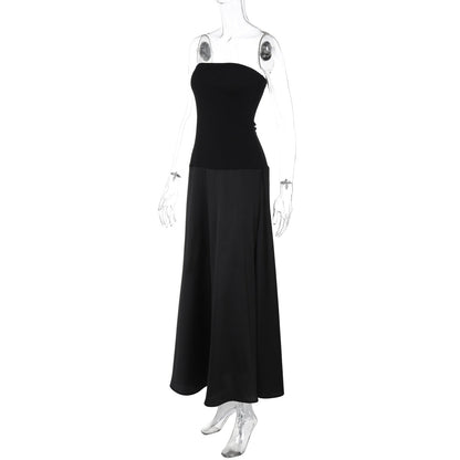 Strapless Satin A Line Column Maxi Dress