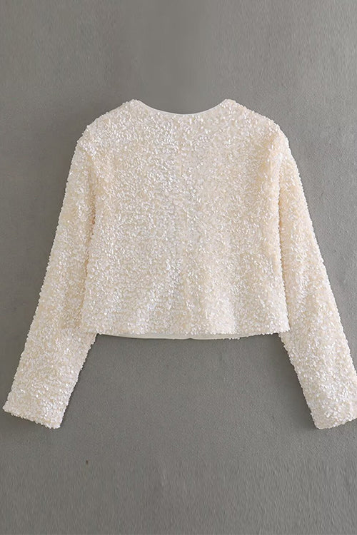 Long Sleeves Bow Detail Shiny Sequin Top