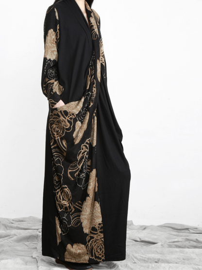 Wrap V Neck Asymmetric Floral Drape Long Sleeve Maxi Dress