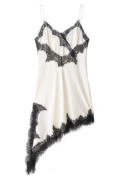 Spaghetti Strap Lace V Neck Irregular Hem Mini Dress