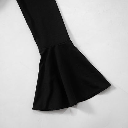 Deep V Neck Tie Front Ruffle Collar Bell Sleeve Mini Dress