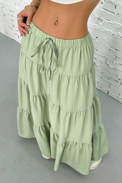 Tiered Drawstring Maxi Skirt