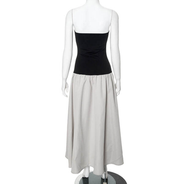 Strapless Ribbed Bodice Gathered Poplin Column Maxi Dress