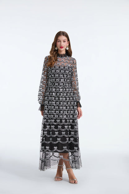 Sequin Long Sleeve A-Line Mini Dress