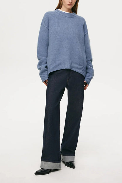 Round Neck Solid Color Pullover Sweater