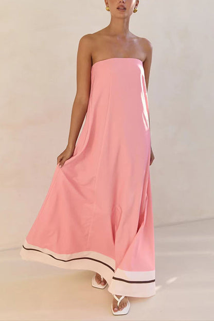 Strapless Color Block Loose Fit Maxi Dress