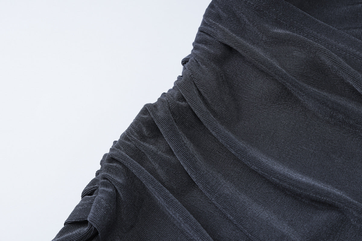 Halter Neck Cowl Drape Side Sash Shimmer Column Maxi Dress