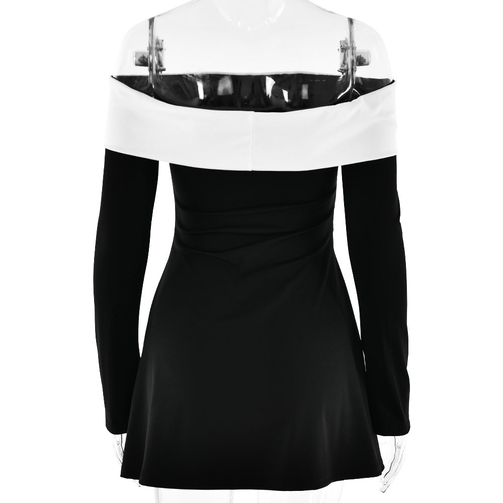 Off Shoulder Foldover Cuff Long Sleeve Mini Dress
