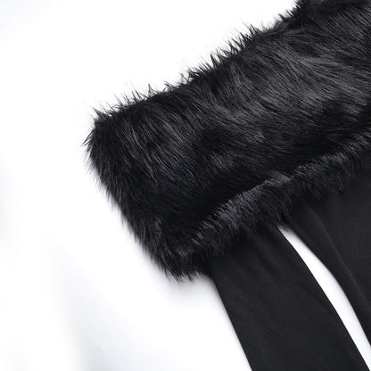 Off Shoulder Faux Fur Trim Long Sleeve Bodycon Maxi Dress