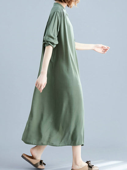 Collared Button Front Tropical Print Shirt Midi Dress