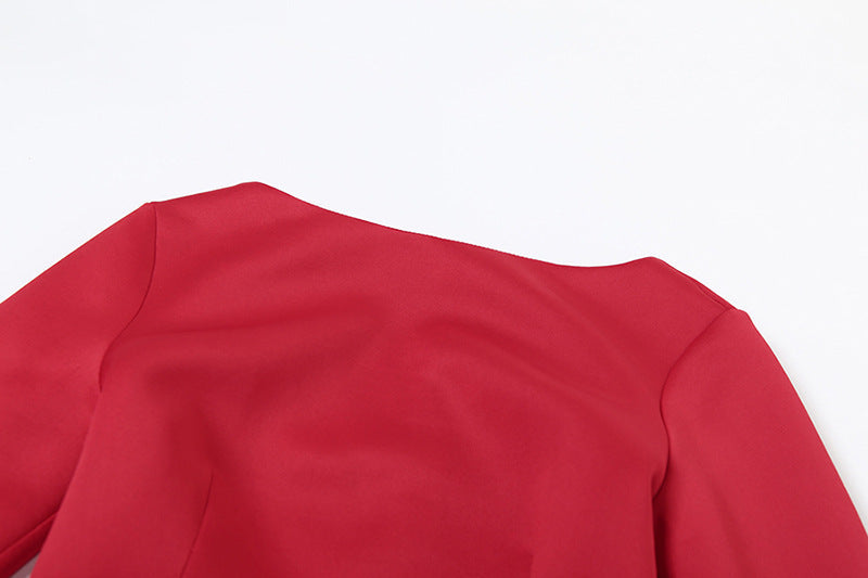 Long Sleeve Bow Pocket Structured A-Line Mini Dress