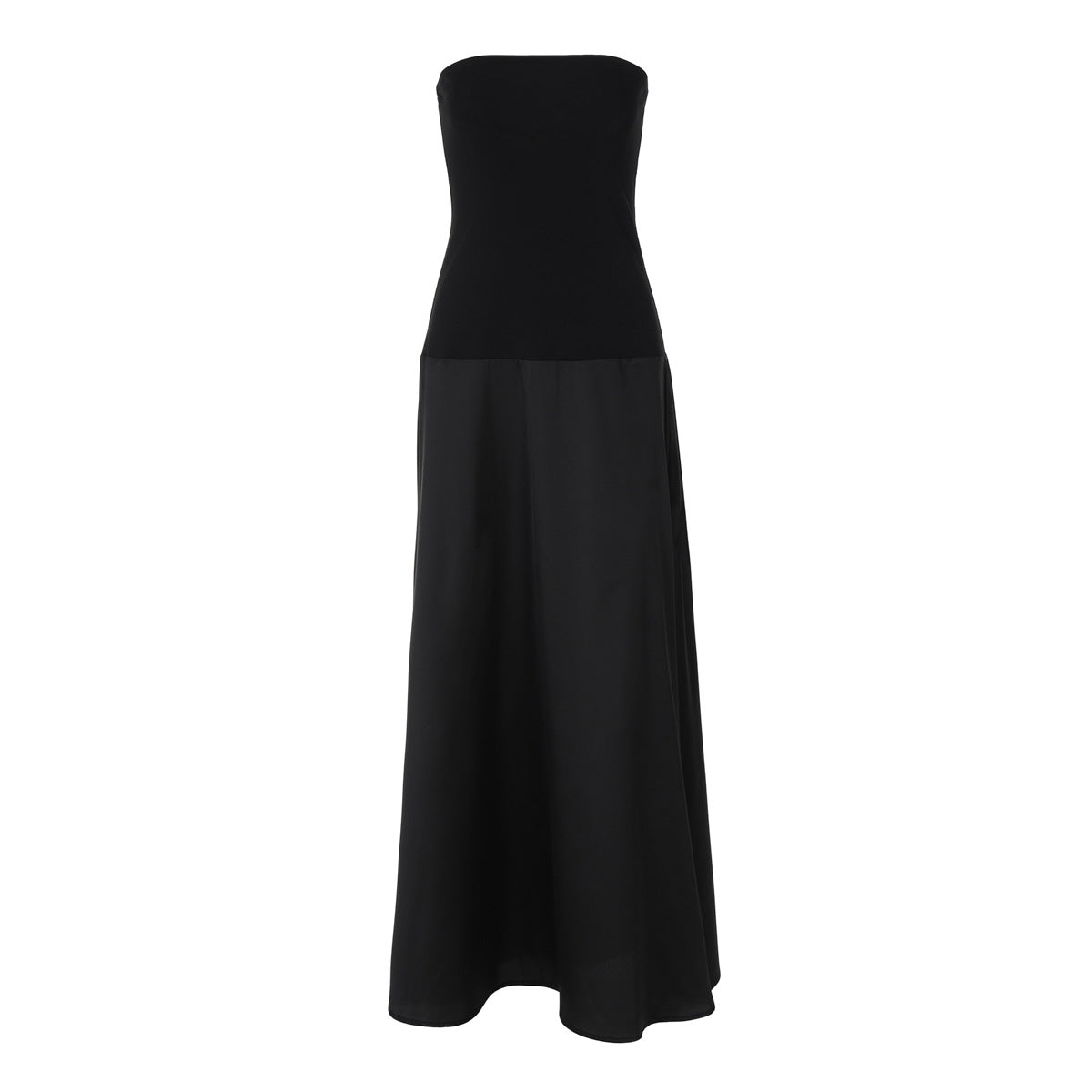 Strapless Satin A Line Column Maxi Dress